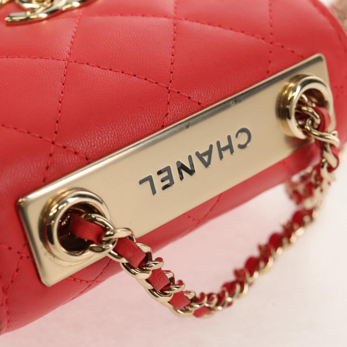 CHANEL Matelasse Chain Shoulder Bag Lamb Skin Red Gold CC Auth 158913SAM
