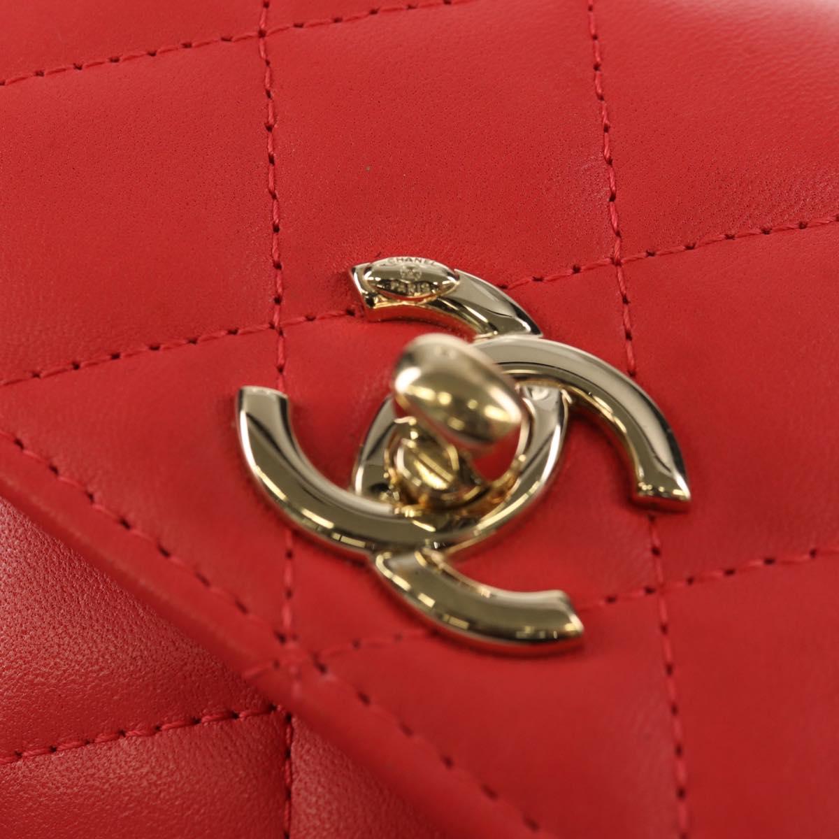 CHANEL Matelasse Chain Shoulder Bag Lamb Skin Red Gold CC Auth 158913SAM