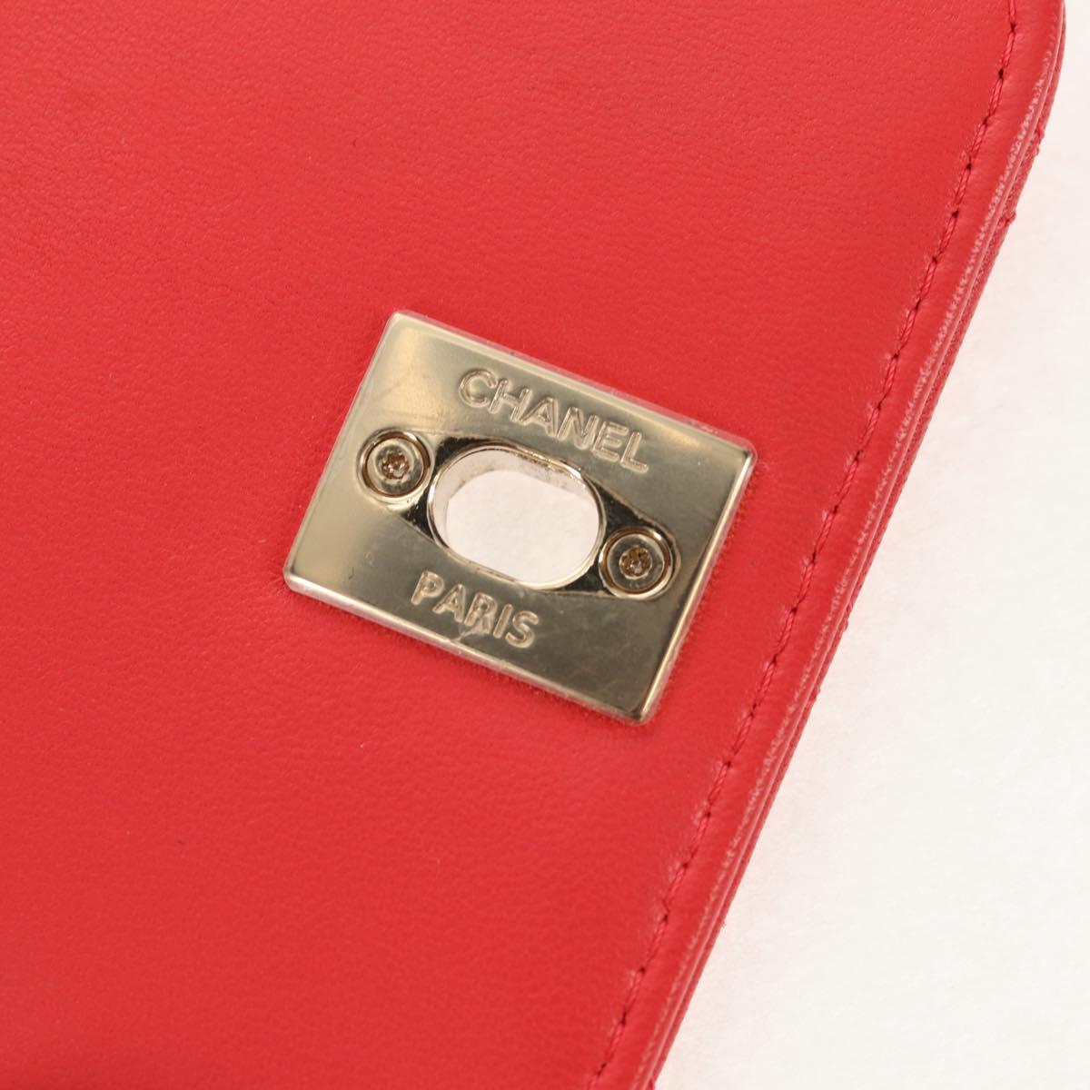 CHANEL Matelasse Chain Shoulder Bag Lamb Skin Red Gold CC Auth 158913SAM