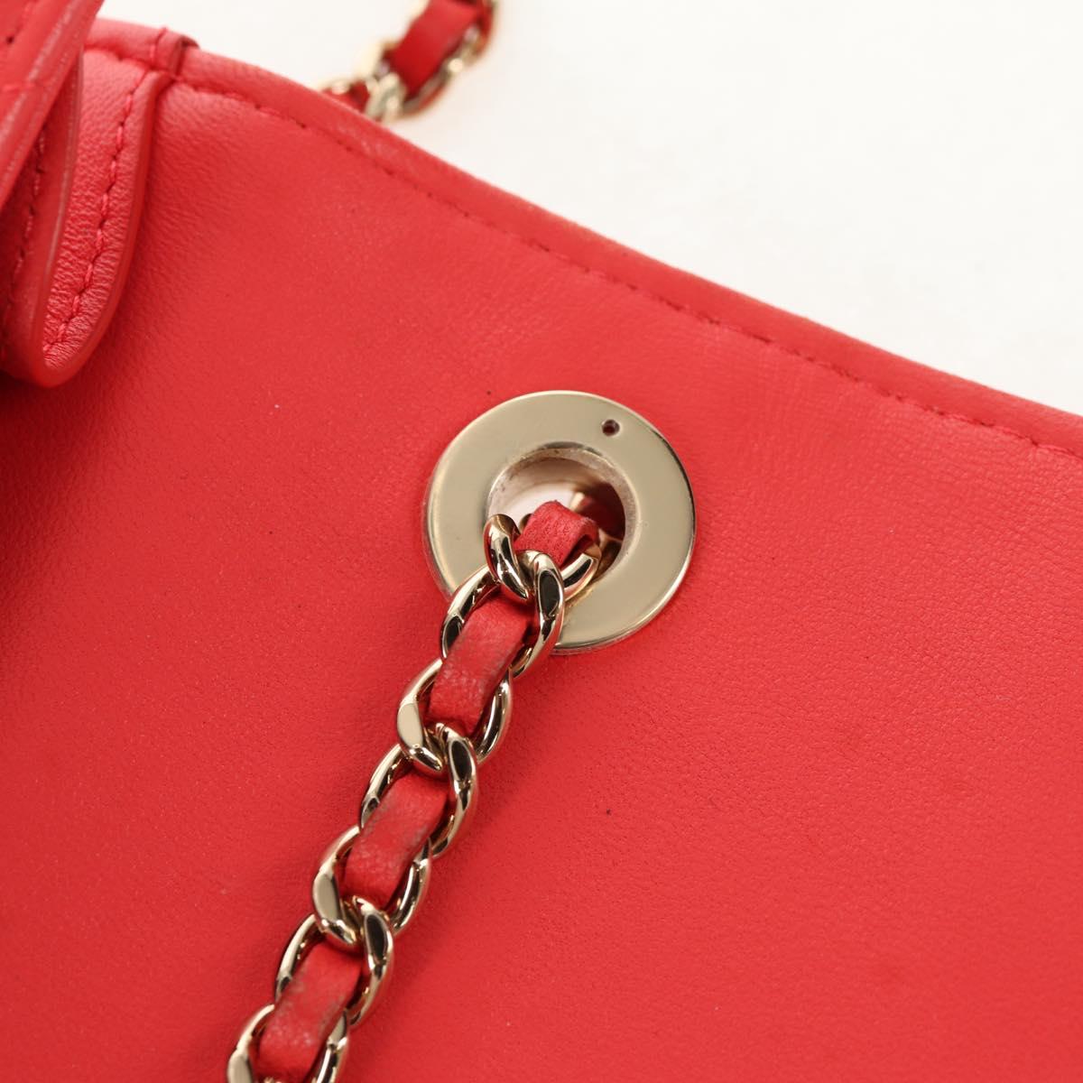 CHANEL Matelasse Chain Shoulder Bag Lamb Skin Red Gold CC Auth 158913SAM