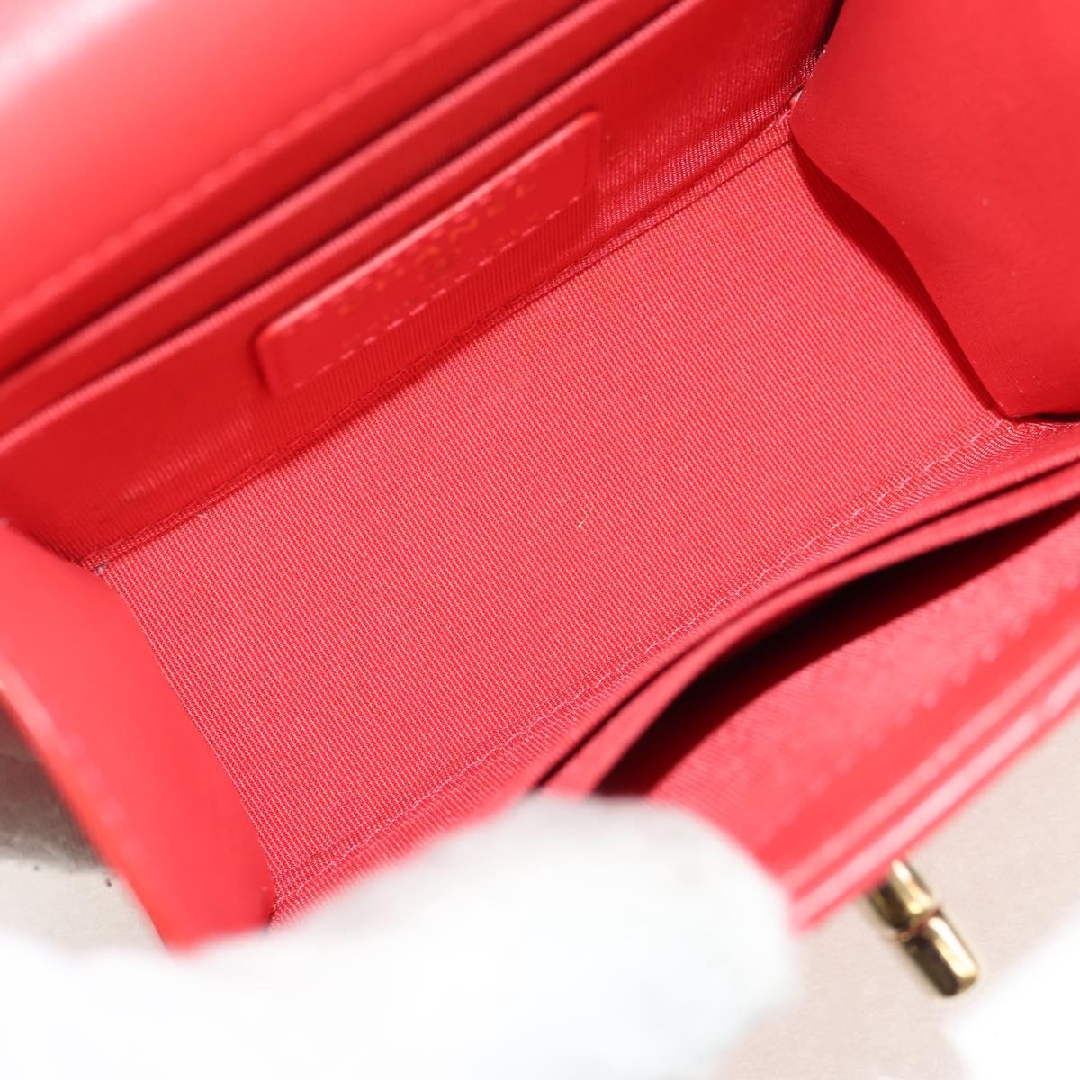 CHANEL Matelasse Chain Shoulder Bag Lamb Skin Red Gold CC Auth 158913SAM