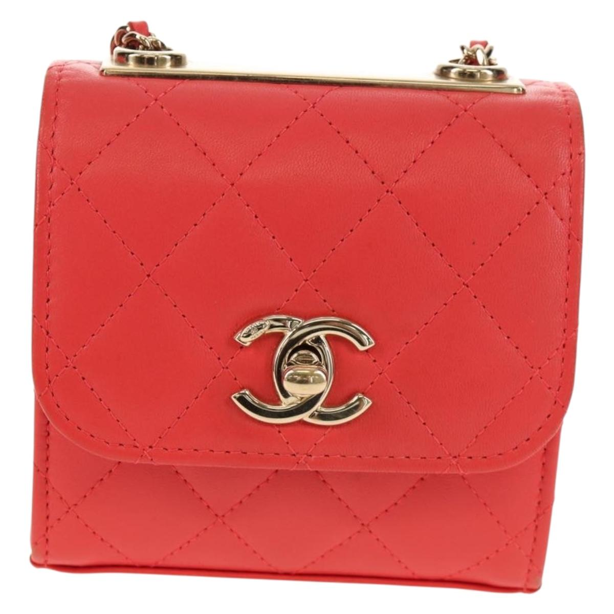 CHANEL Matelasse Chain Shoulder Bag Lamb Skin Red Gold CC Auth 158913SAM