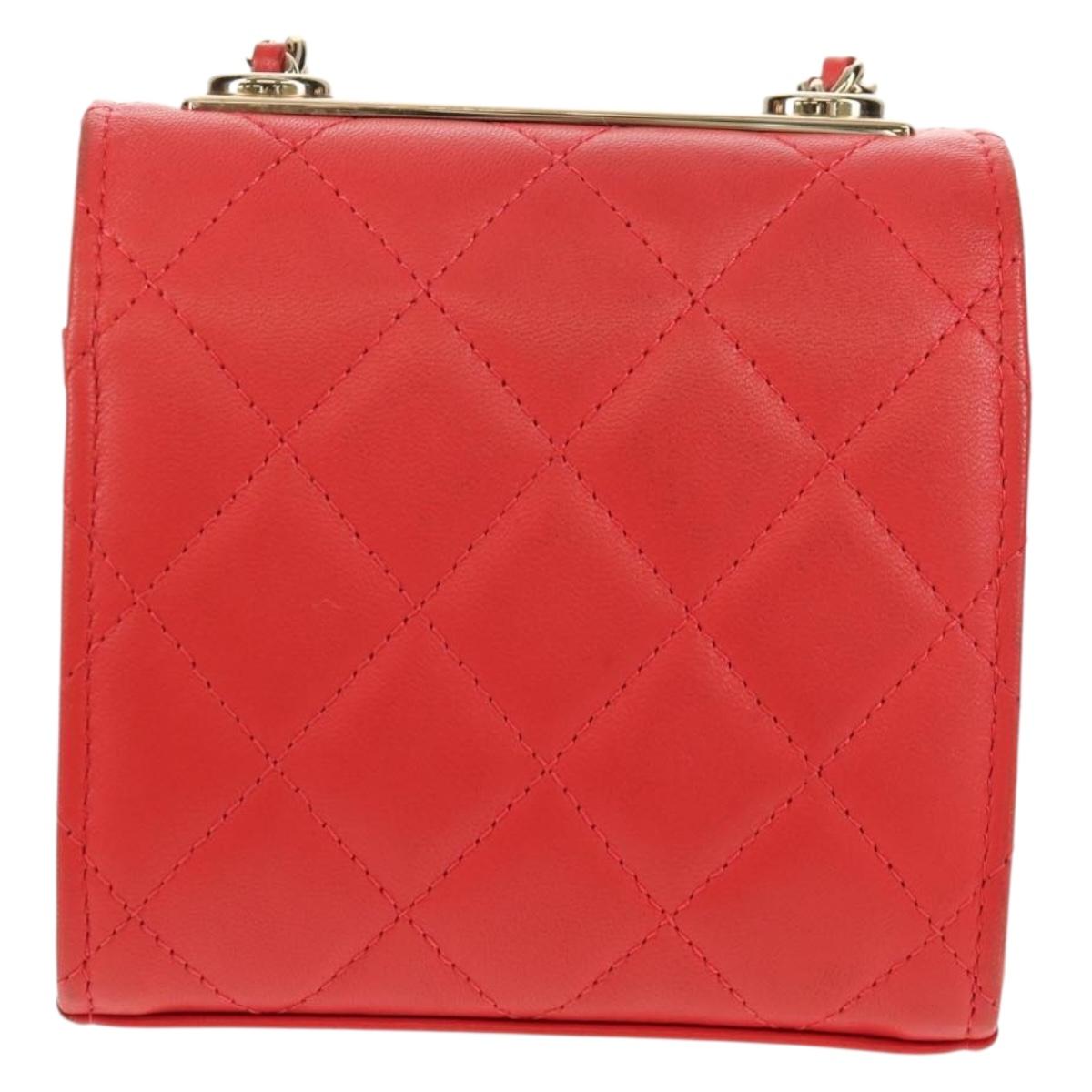 CHANEL Matelasse Chain Shoulder Bag Lamb Skin Red Gold CC Auth 158913SAM