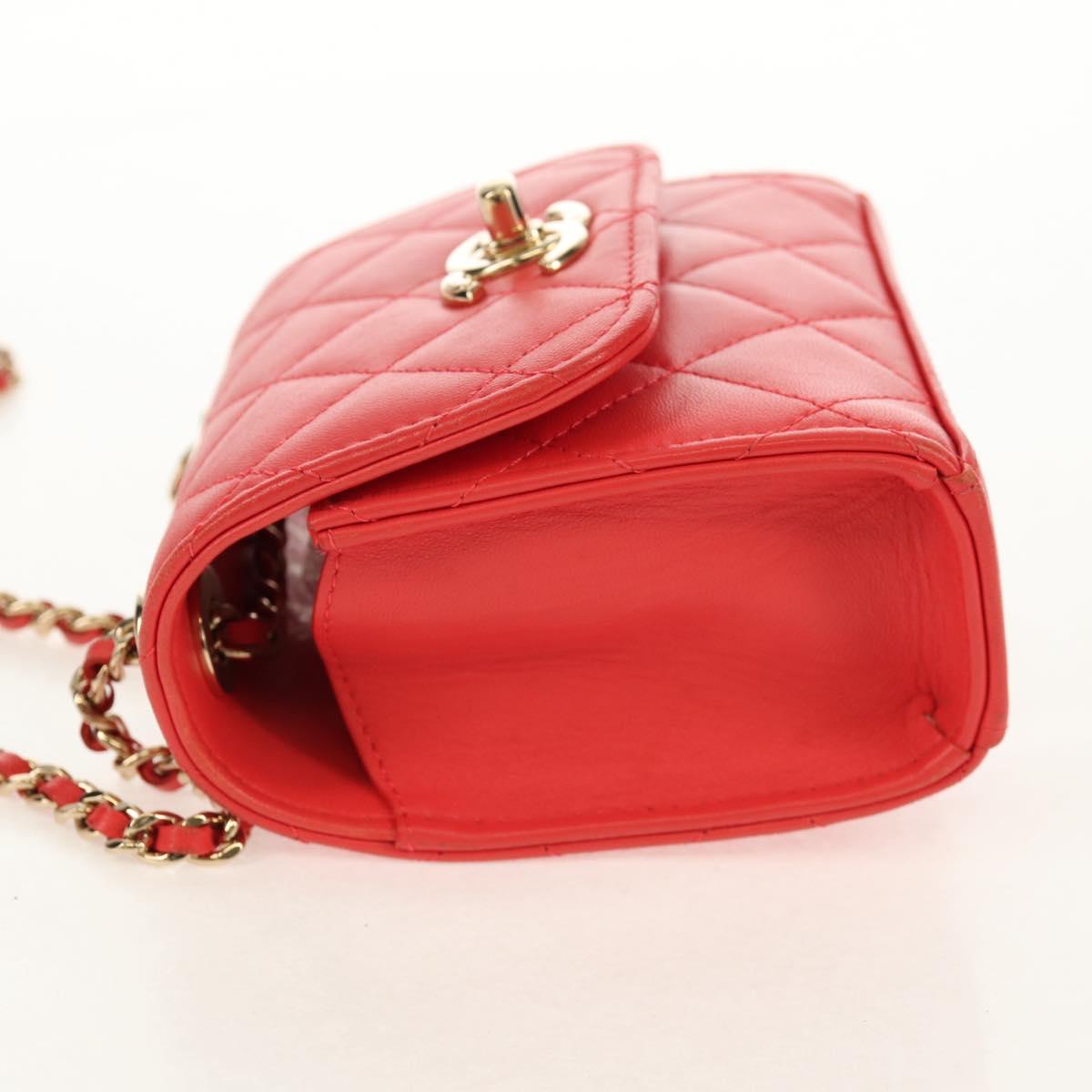 CHANEL Matelasse Chain Shoulder Bag Lamb Skin Red Gold CC Auth 158913SAM