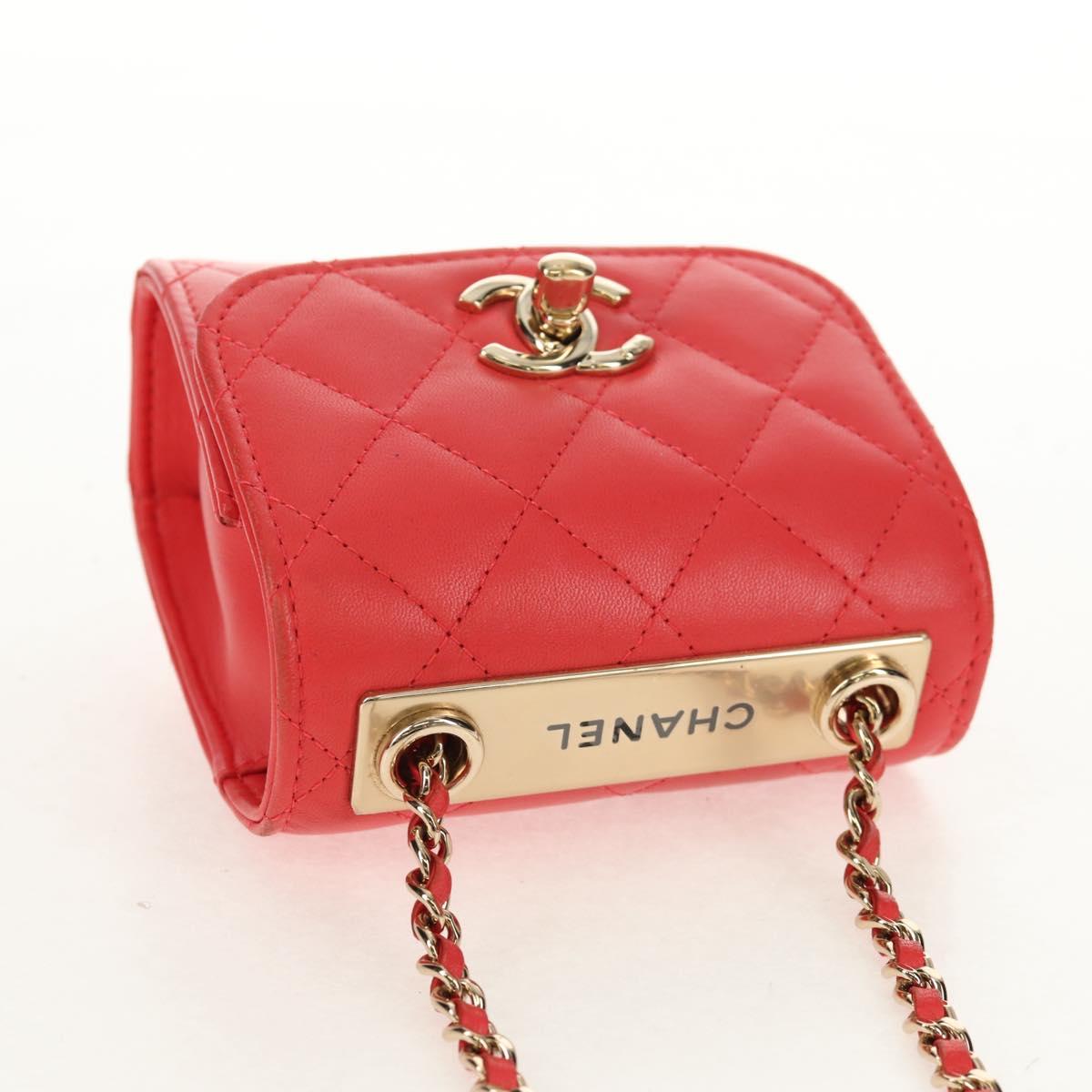 CHANEL Matelasse Chain Shoulder Bag Lamb Skin Red Gold CC Auth 158913SAM