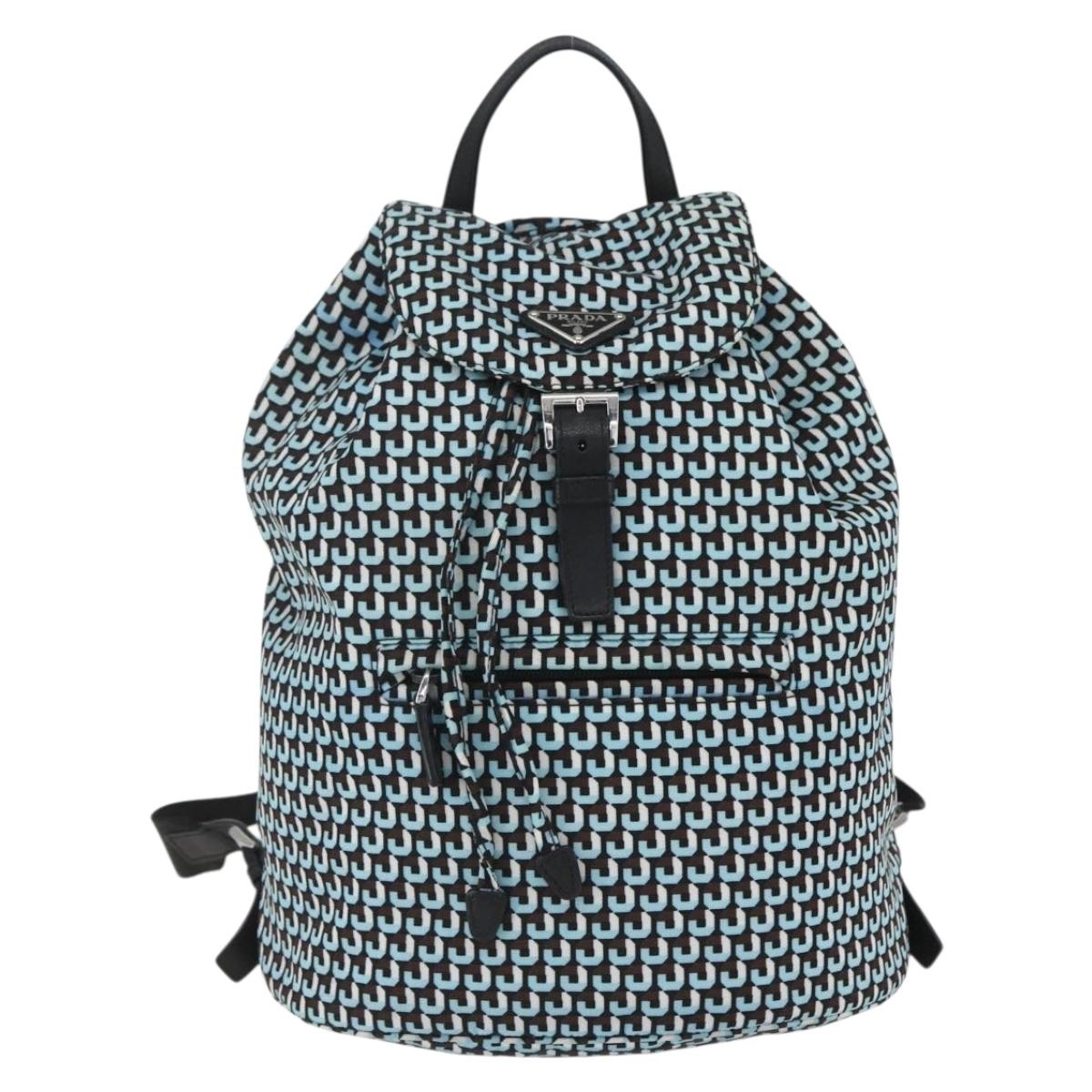 PRADA Backpack Nylon Light Blue Silver Auth 158915SAM