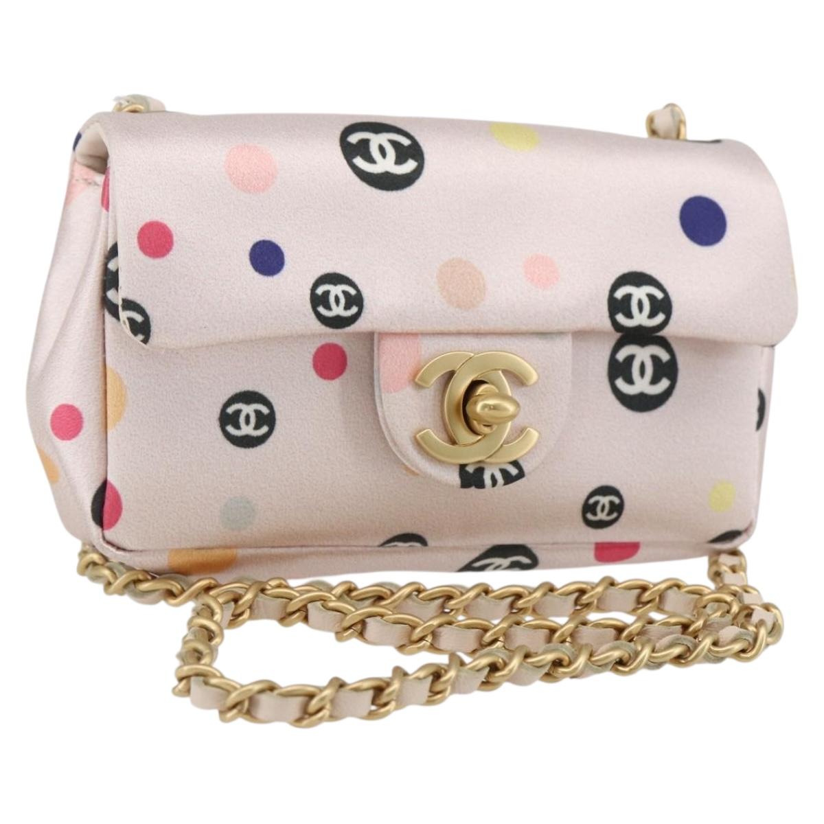 CHANEL Chain Shoulder Bag Satin Pink Gold CC Auth 158926SAM