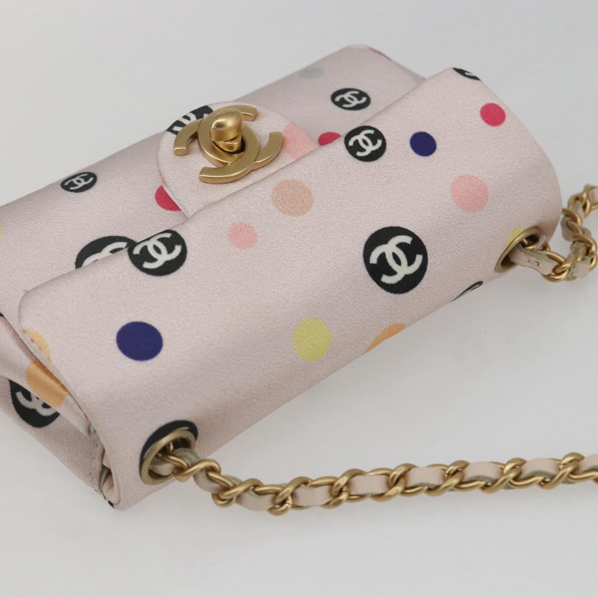 CHANEL Chain Shoulder Bag Satin Pink Gold CC Auth 158926SAM