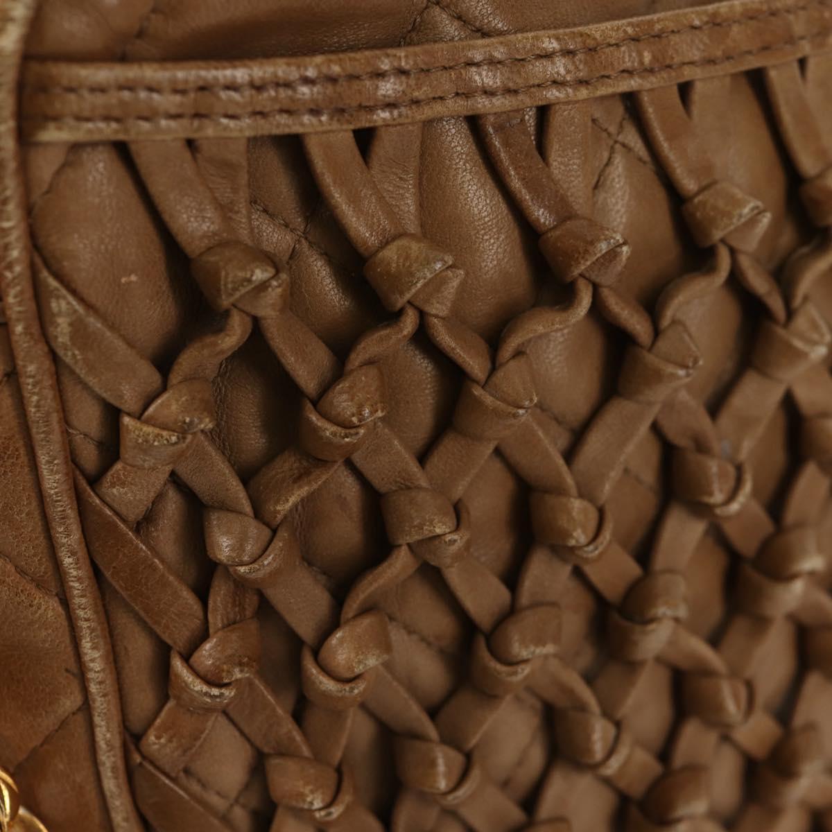 CHANEL Matelasse Chain Shoulder Bag Lamb Skin Brown Gold CC Auth 158929A