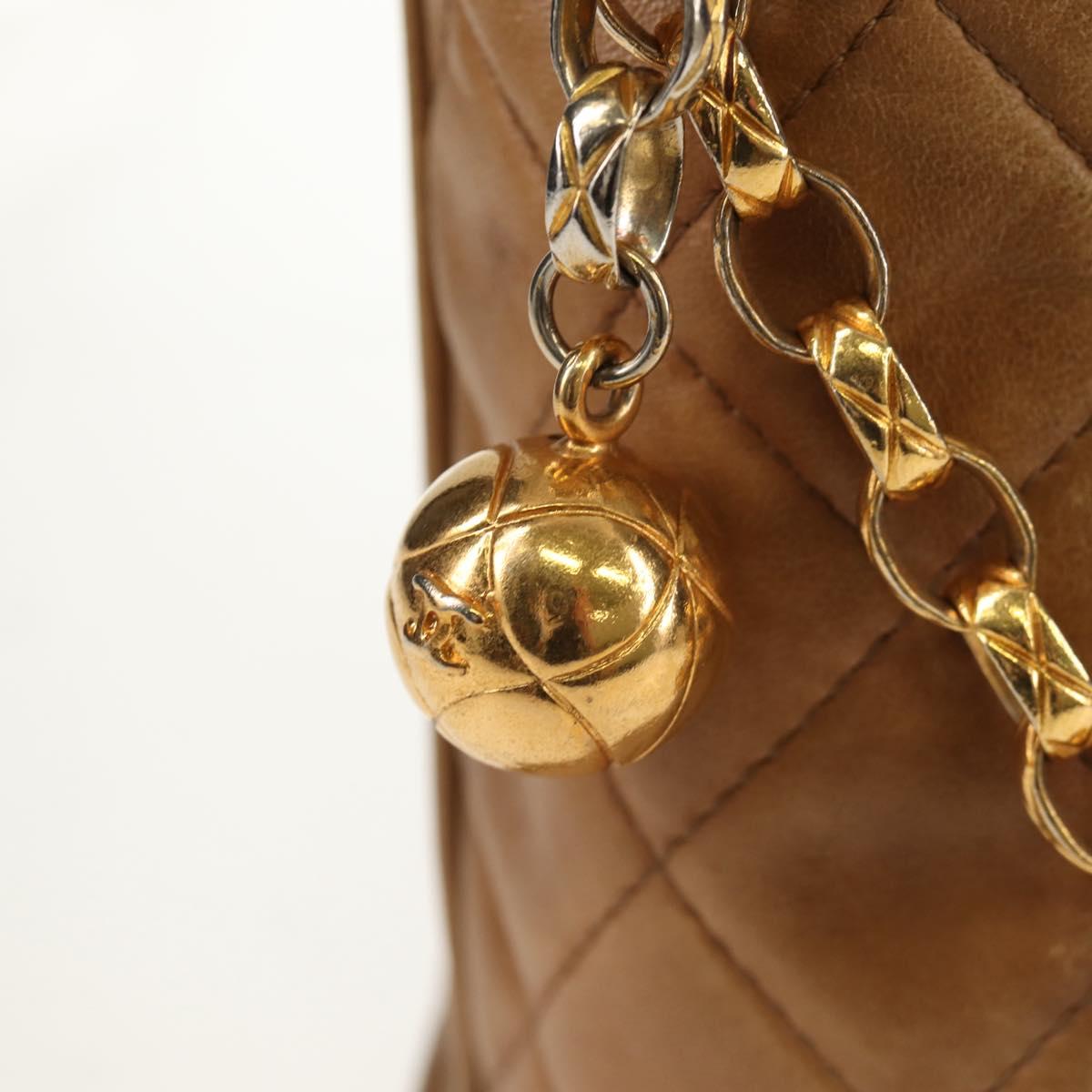 CHANEL Matelasse Chain Shoulder Bag Lamb Skin Brown Gold CC Auth 158929A