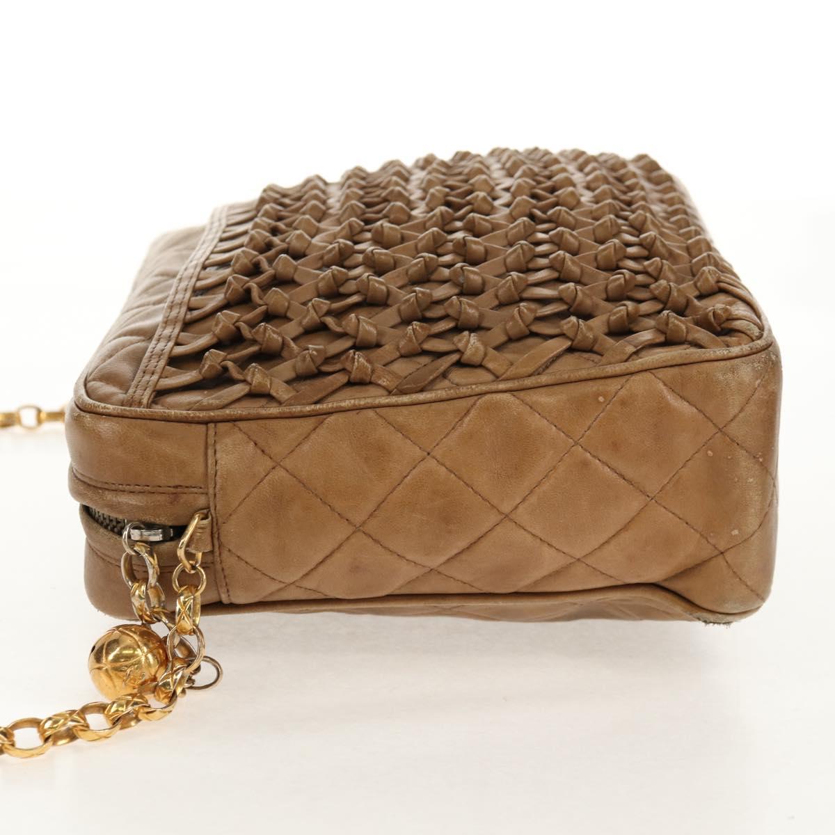 CHANEL Matelasse Chain Shoulder Bag Lamb Skin Brown Gold CC Auth 158929A
