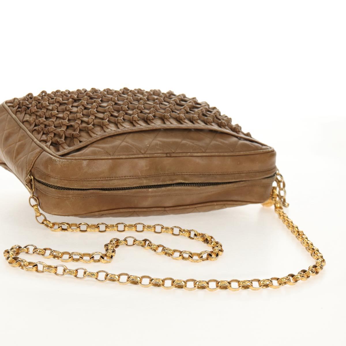 CHANEL Matelasse Chain Shoulder Bag Lamb Skin Brown Gold CC Auth 158929A