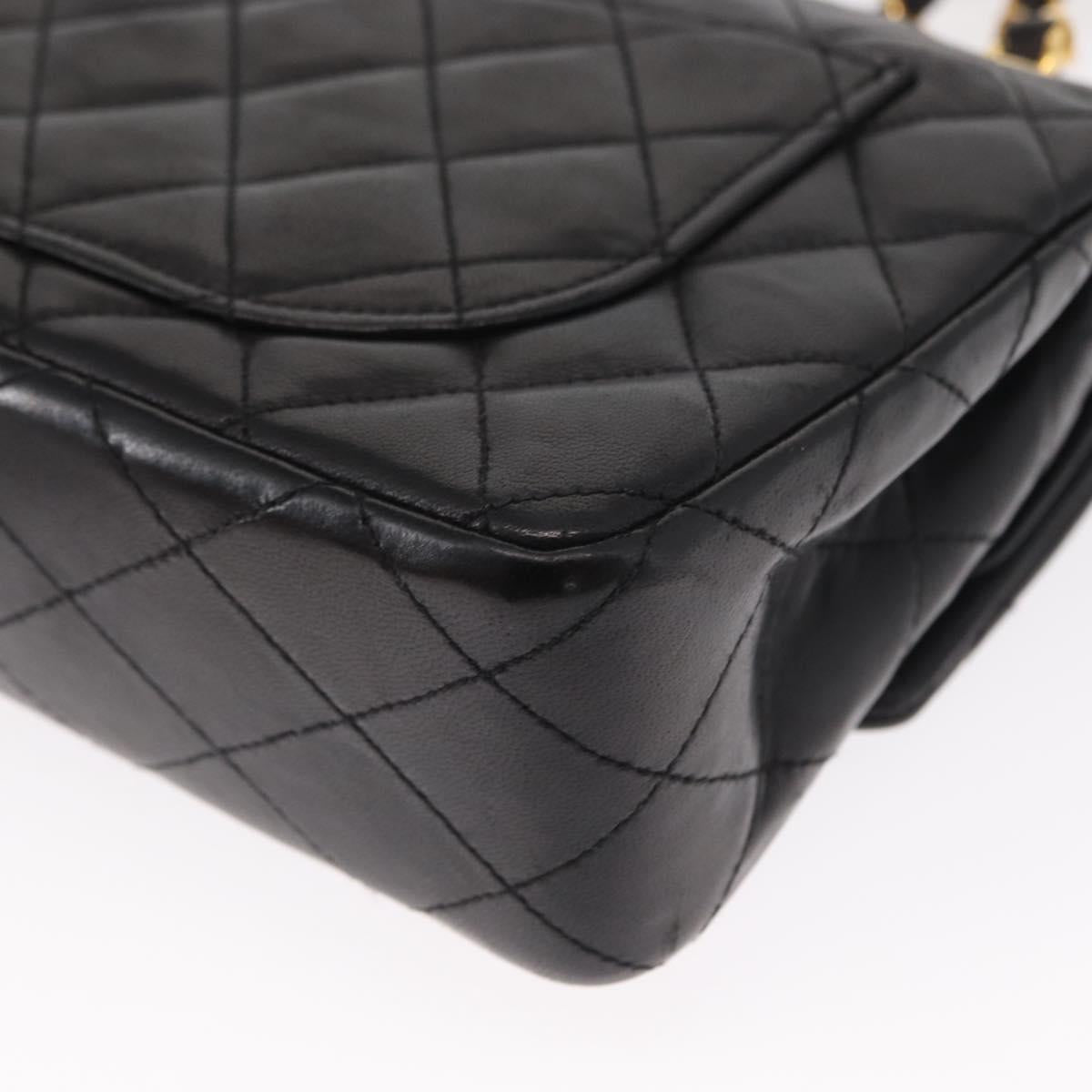 CHANEL Matelasse 23 Chain Shoulder Bag Lamb Skin Black Gold CC Auth 158930V