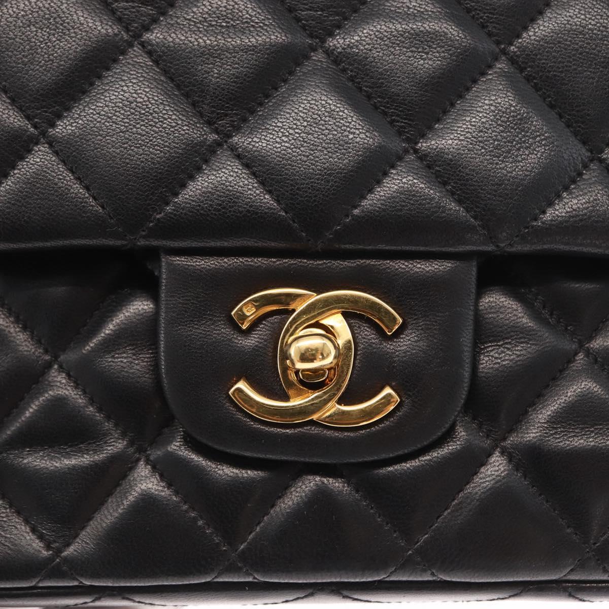 CHANEL Matelasse 23 Chain Shoulder Bag Lamb Skin Black Gold CC Auth 158930V