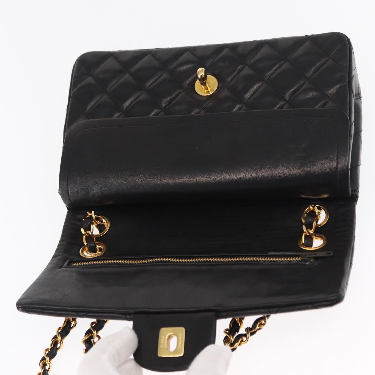 CHANEL Matelasse 23 Chain Shoulder Bag Lamb Skin Black Gold CC Auth 158930V