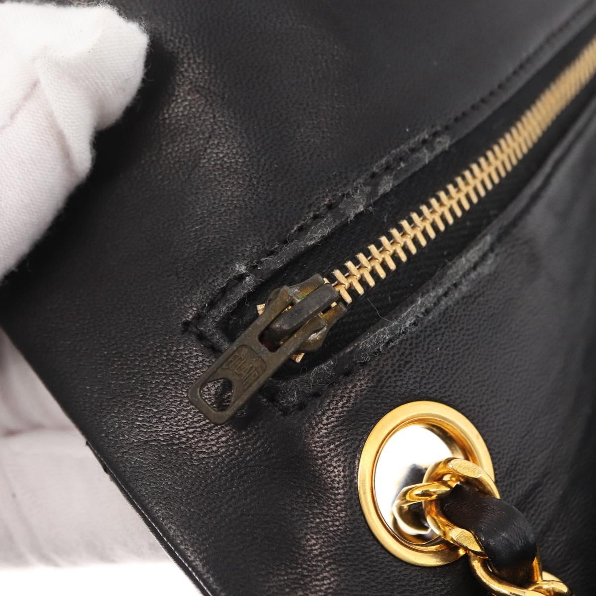 CHANEL Matelasse 23 Chain Shoulder Bag Lamb Skin Black Gold CC Auth 158930V