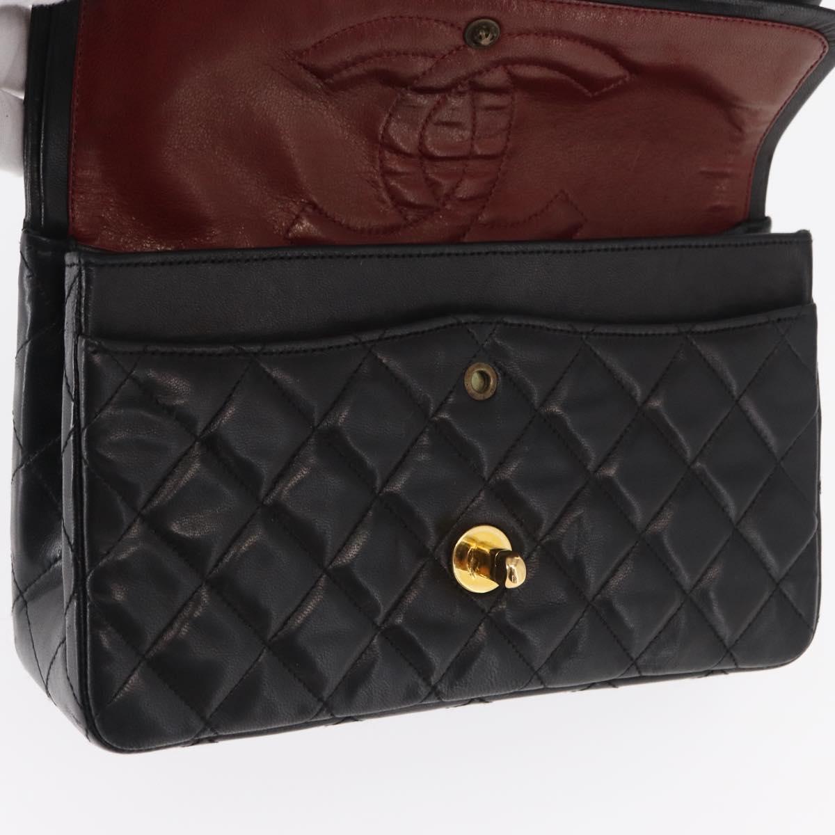 CHANEL Matelasse 23 Chain Shoulder Bag Lamb Skin Black Gold CC Auth 158930V