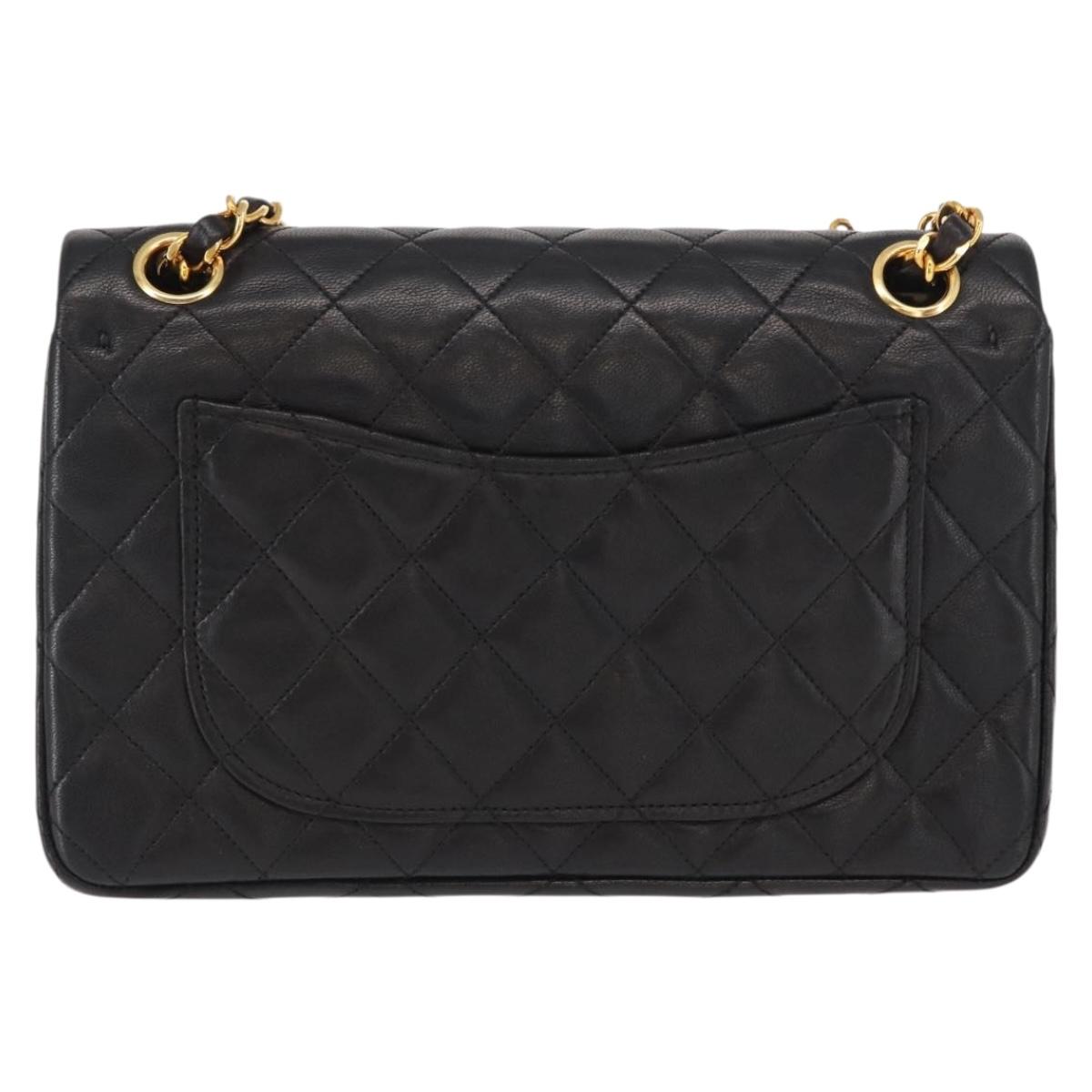 CHANEL Matelasse 23 Chain Shoulder Bag Lamb Skin Black Gold CC Auth 158930V