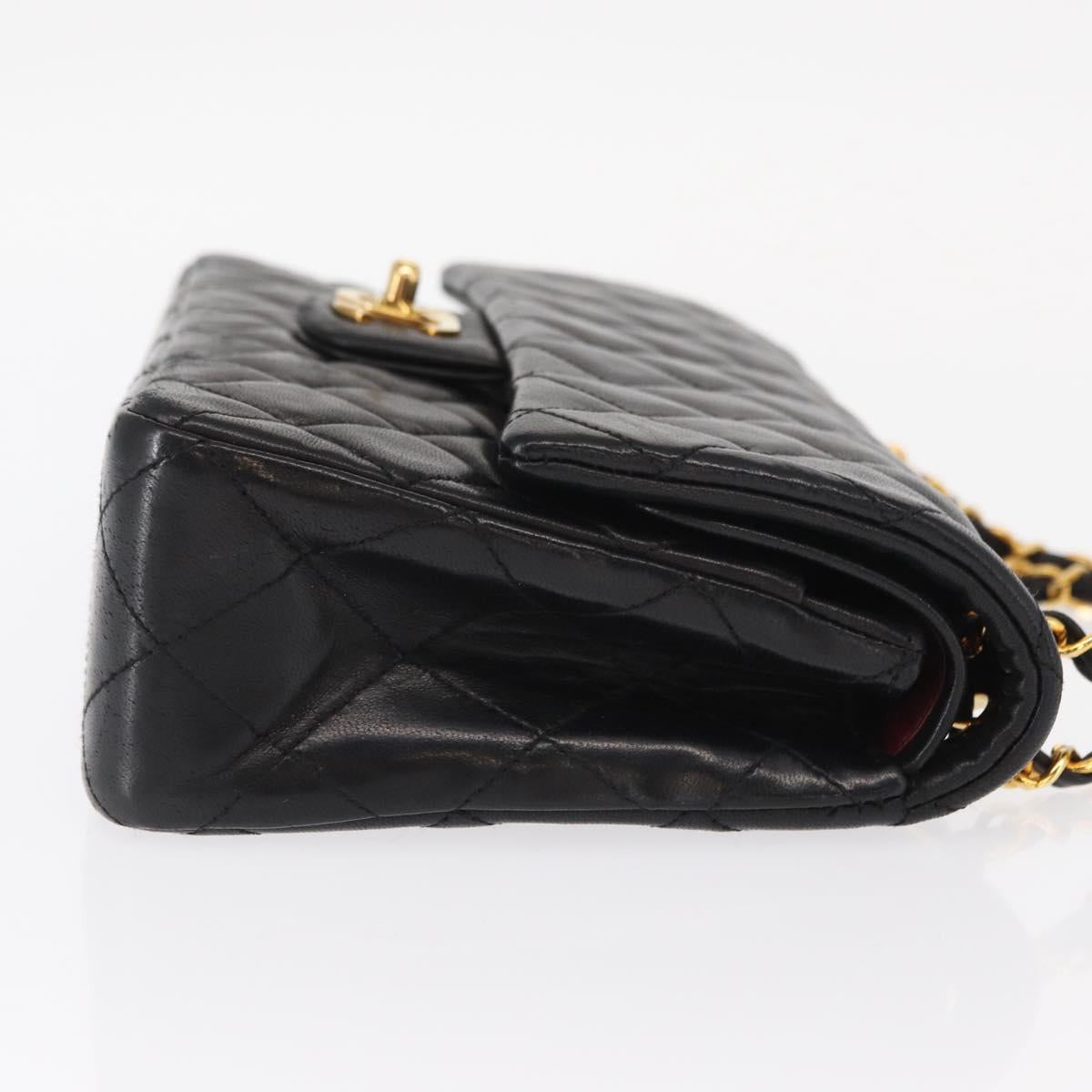 CHANEL Matelasse 23 Chain Shoulder Bag Lamb Skin Black Gold CC Auth 158930V