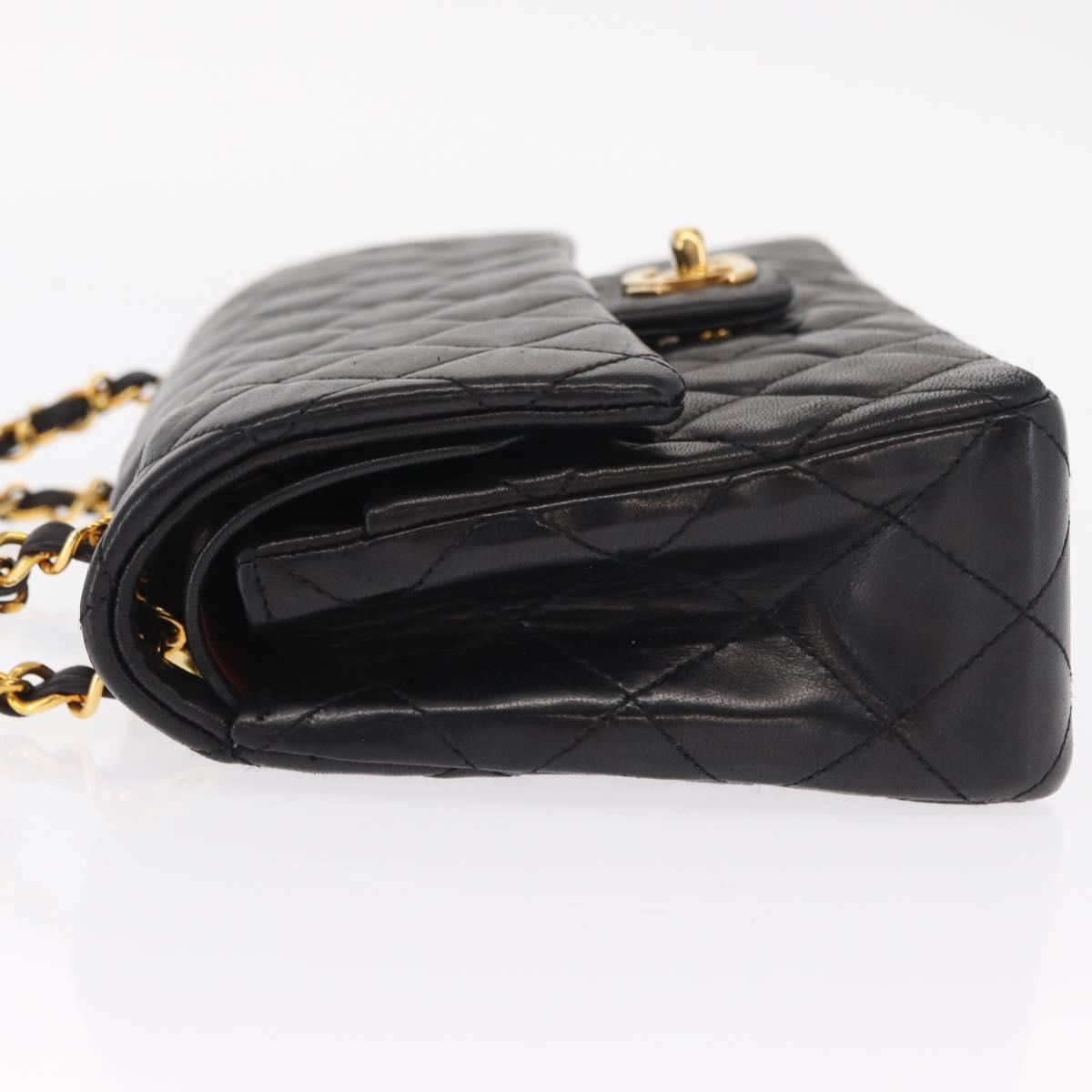 CHANEL Matelasse 23 Chain Shoulder Bag Lamb Skin Black Gold CC Auth 158930V