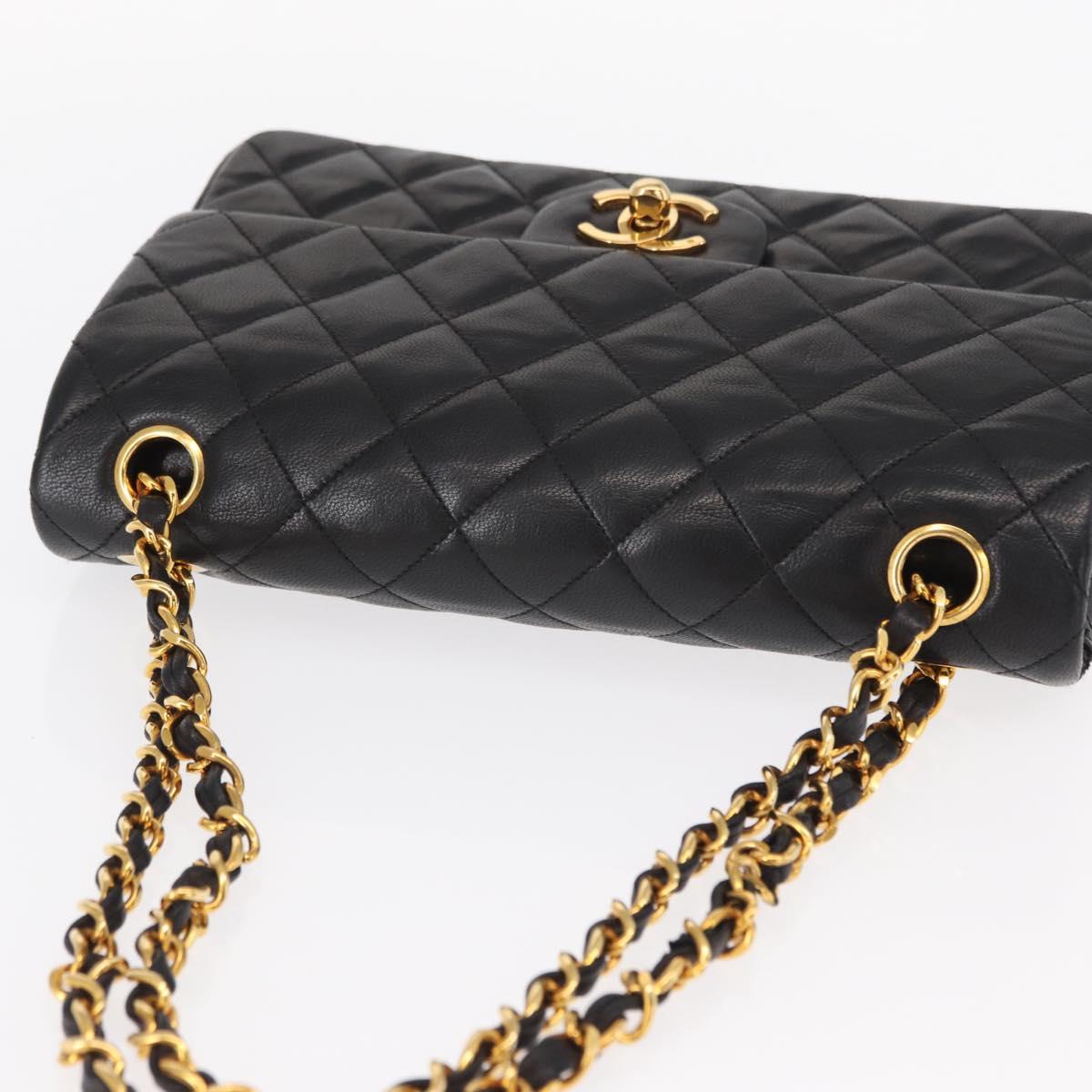 CHANEL Matelasse 23 Chain Shoulder Bag Lamb Skin Black Gold CC Auth 158930V
