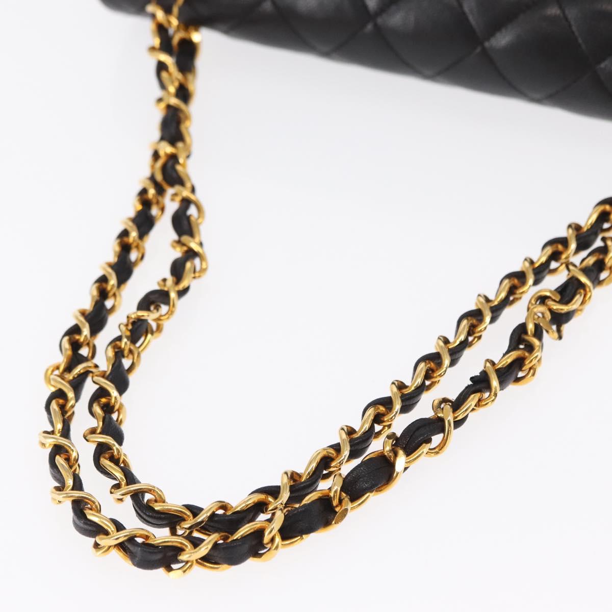 CHANEL Matelasse 23 Chain Shoulder Bag Lamb Skin Black Gold CC Auth 158930V