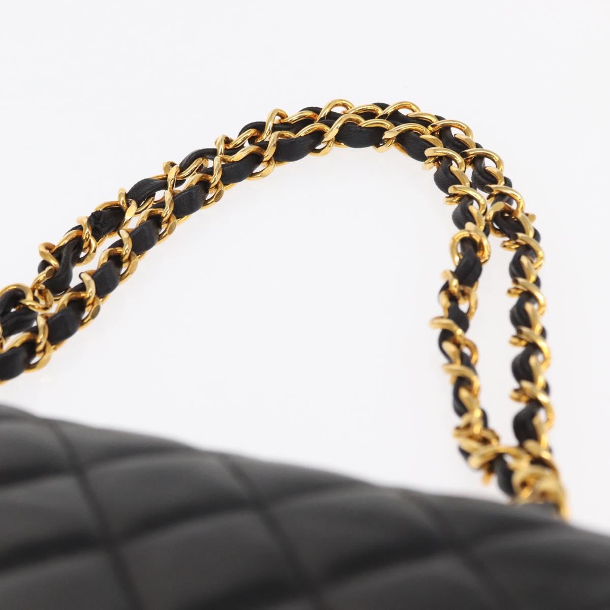 CHANEL Matelasse 23 Chain Shoulder Bag Lamb Skin Black Gold CC Auth 158930V