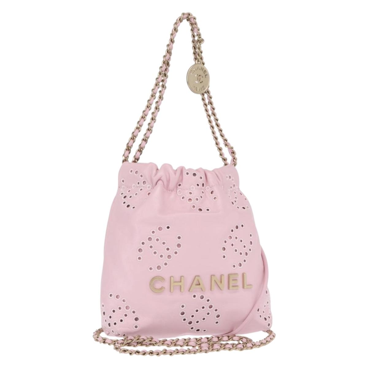 CHANEL Chain Chanel 22 Mini Shoulder Bag Calf Skin 2way Pink CC Auth 158931SM