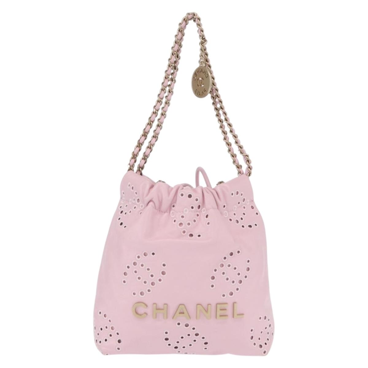 CHANEL Chain Chanel 22 Mini Shoulder Bag Calf Skin 2way Pink CC Auth 158931SM
