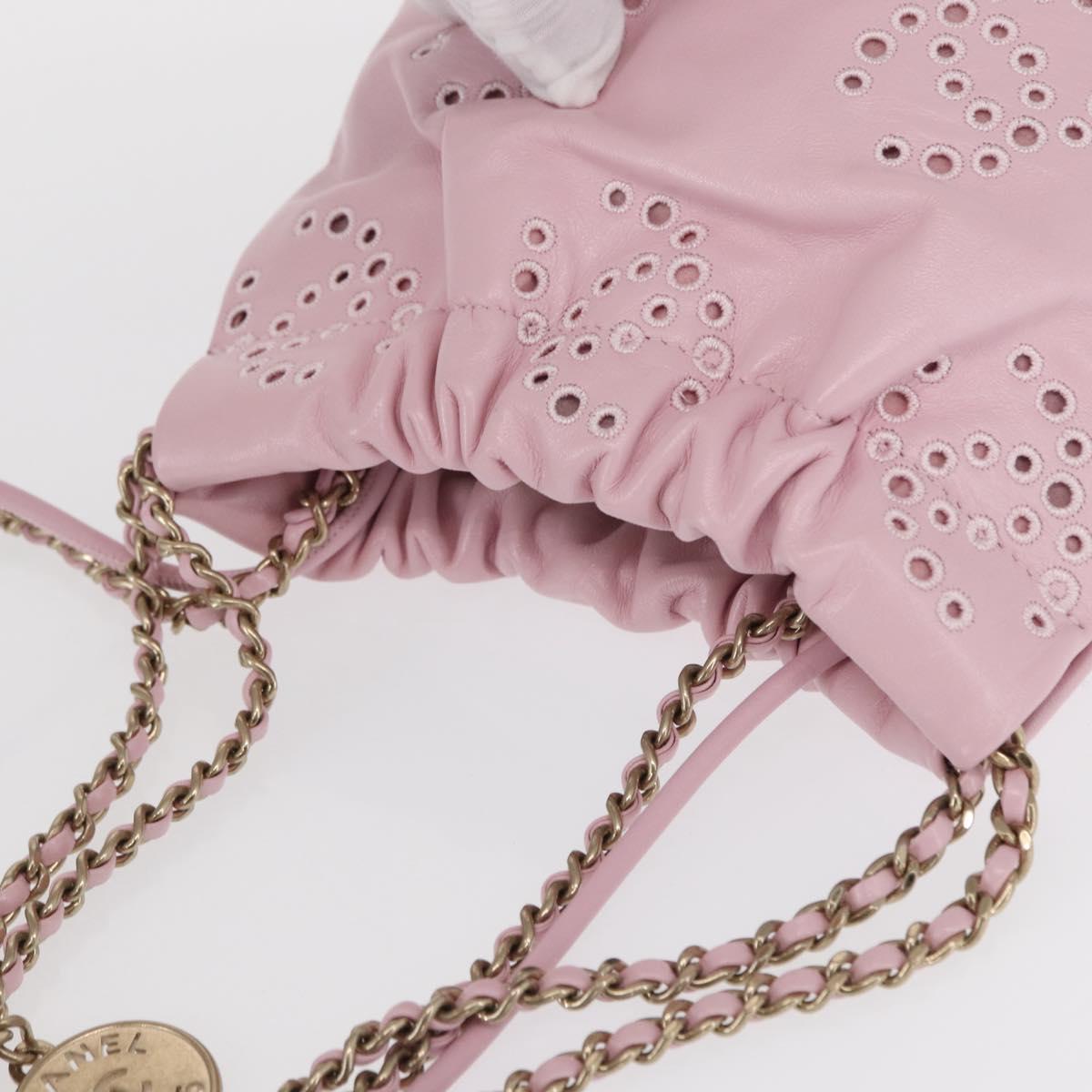 CHANEL Chain Chanel 22 Mini Shoulder Bag Calf Skin 2way Pink CC Auth 158931SM