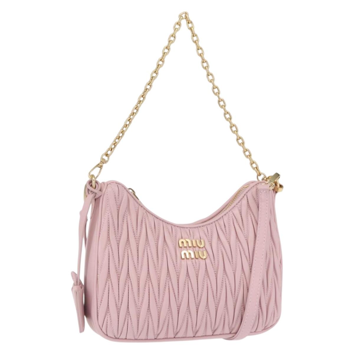Miu Miu Matelasse Chain Shoulder Bag Leather 2way Pink Gold Auth 158932SM