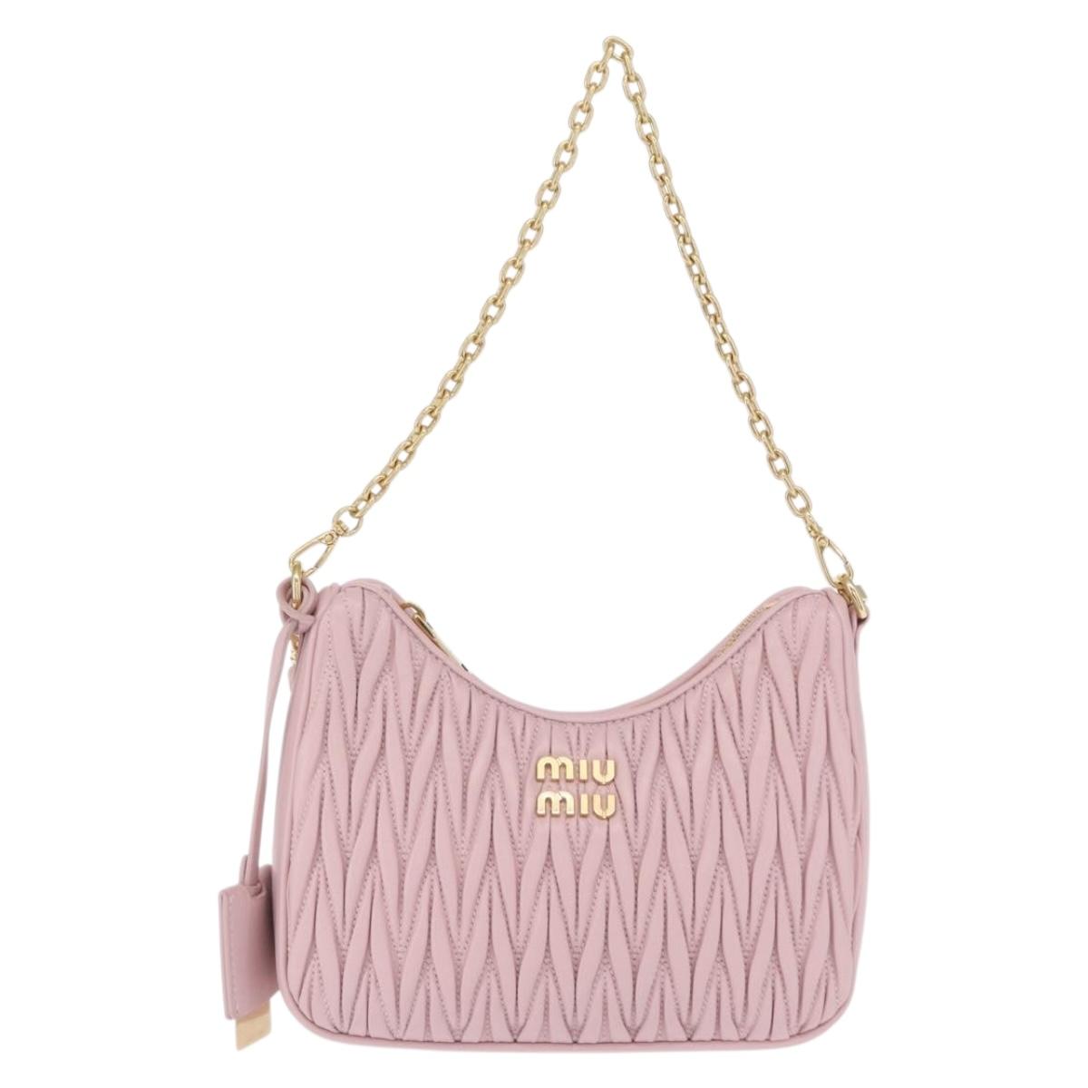 Miu Miu Matelasse Chain Shoulder Bag Leather 2way Pink Gold Auth 158932SM