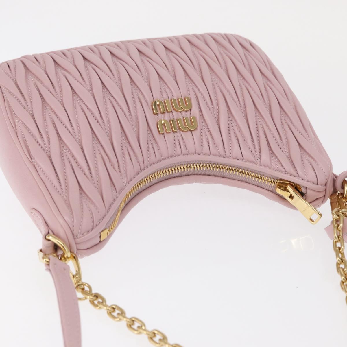Miu Miu Matelasse Chain Shoulder Bag Leather 2way Pink Gold Auth 158932SM