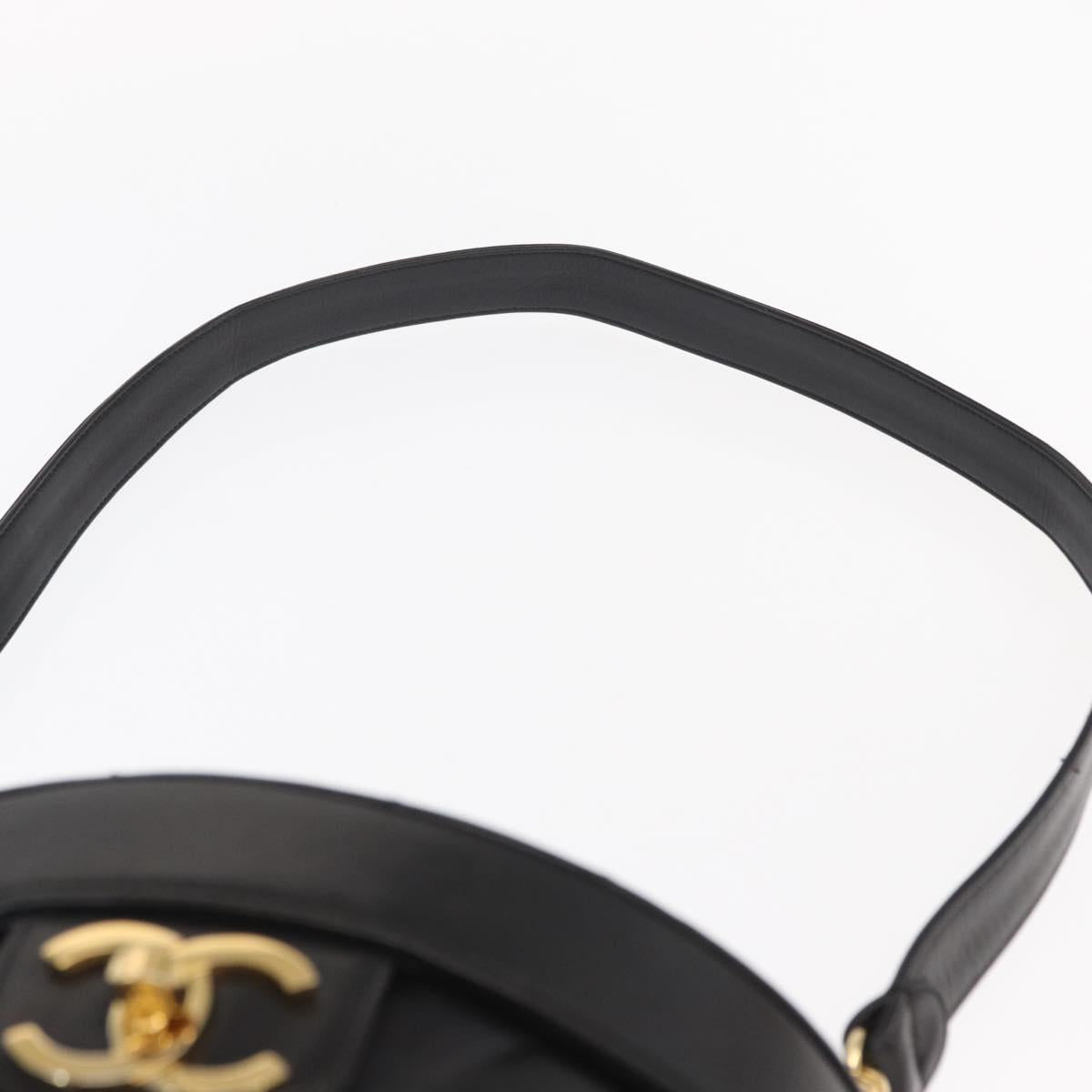 CHANEL V Stitch Vanity Hand Bag Lamb Skin 2way Black Gold CC Auth 158944SAV