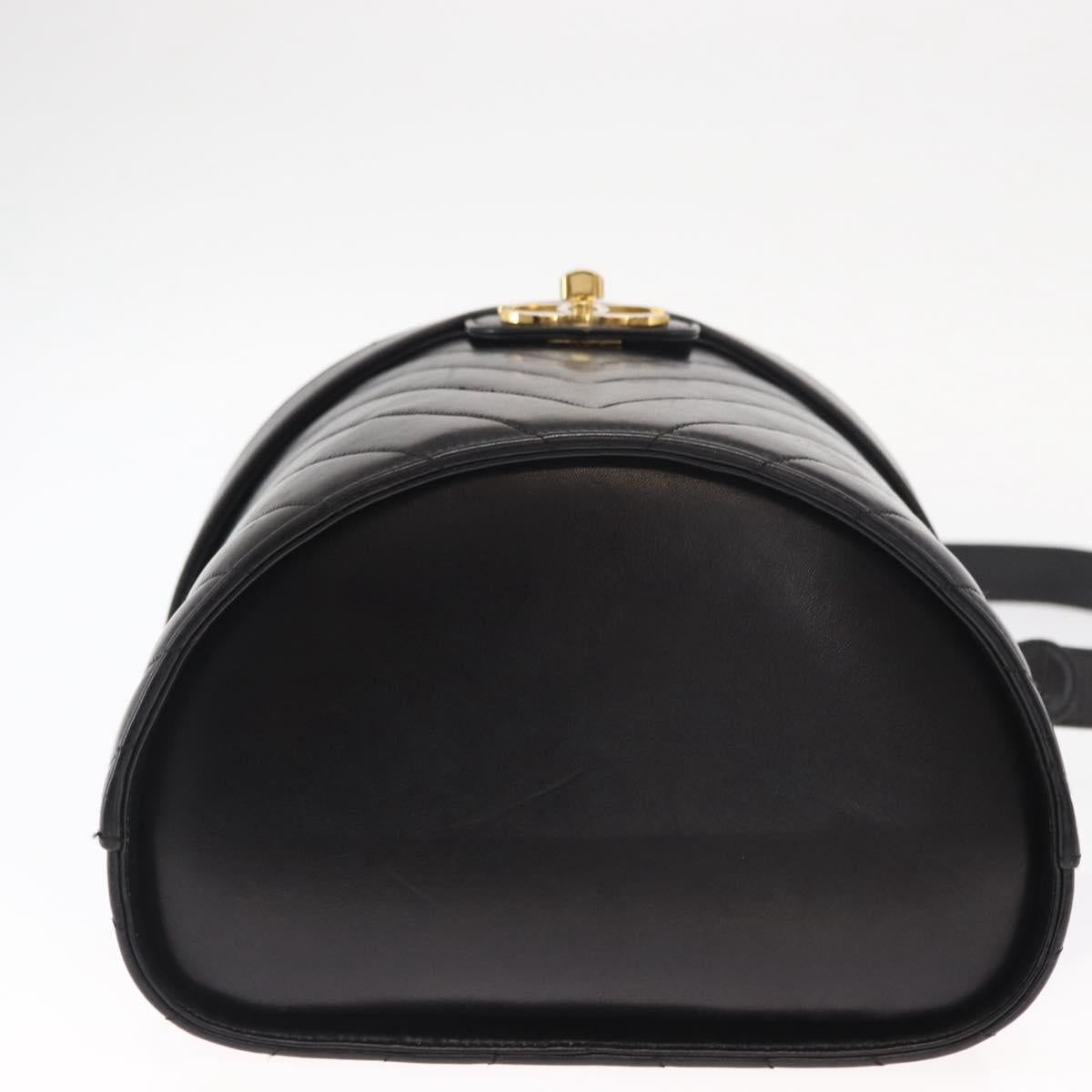 CHANEL V Stitch Vanity Hand Bag Lamb Skin 2way Black Gold CC Auth 158944SAV