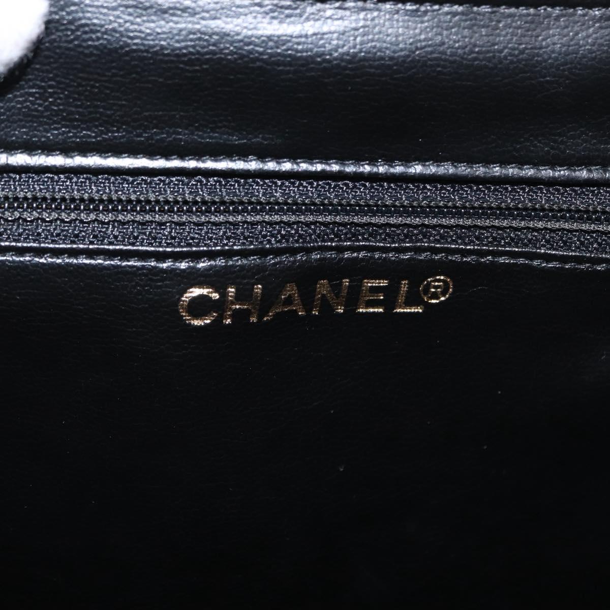 CHANEL V Stitch Vanity Hand Bag Lamb Skin 2way Black Gold CC Auth 158944SAV