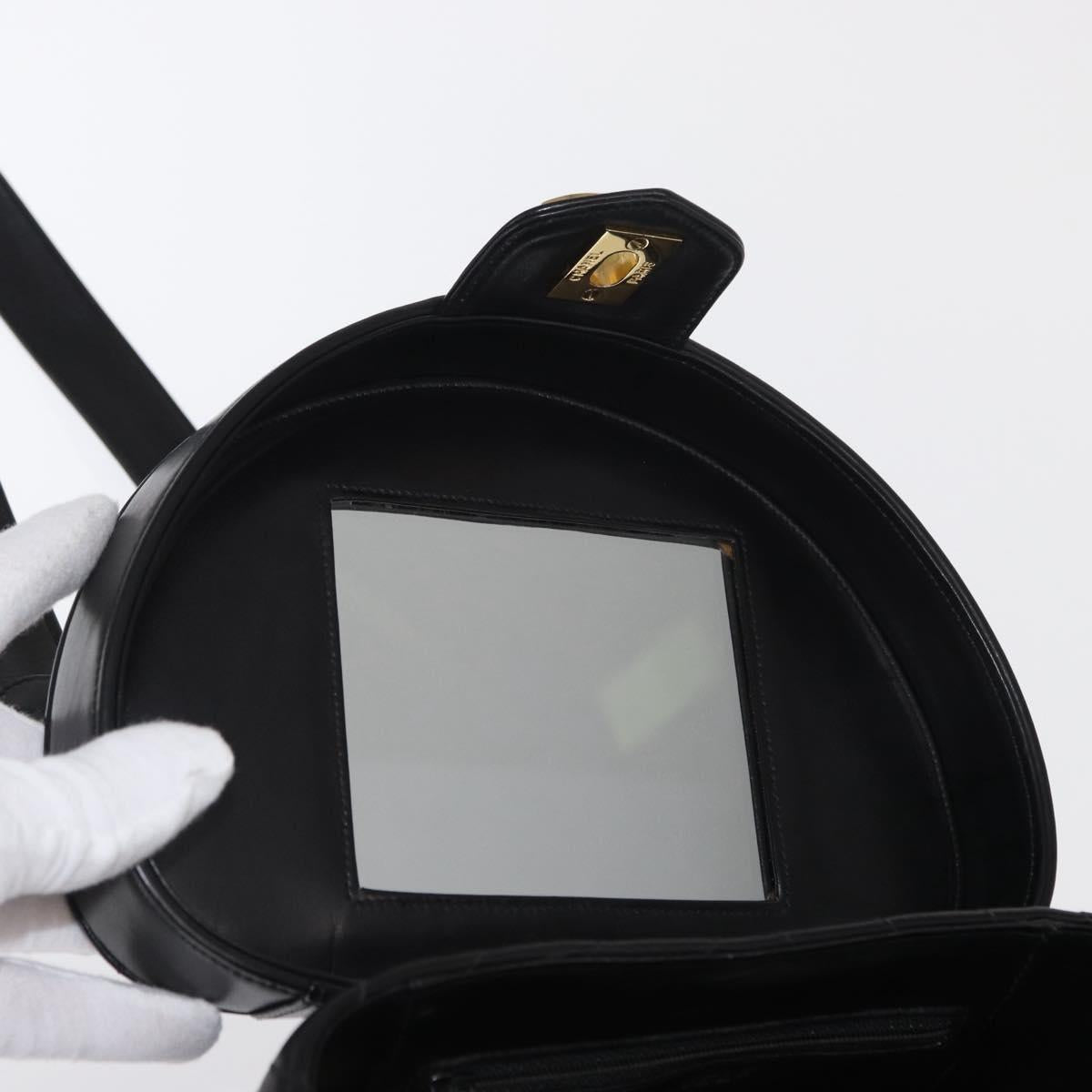 CHANEL V Stitch Vanity Hand Bag Lamb Skin 2way Black Gold CC Auth 158944SAV
