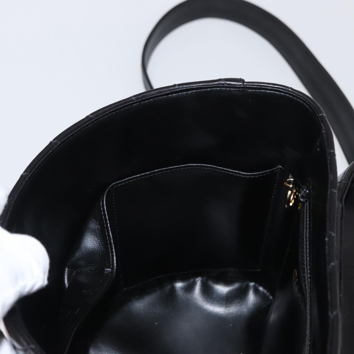 CHANEL V Stitch Vanity Hand Bag Lamb Skin 2way Black Gold CC Auth 158944SAV