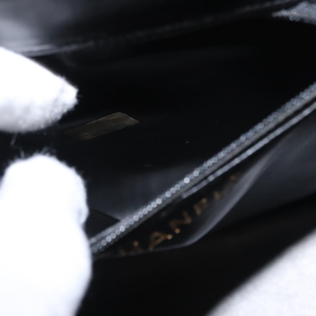 CHANEL V Stitch Vanity Hand Bag Lamb Skin 2way Black Gold CC Auth 158944SAV