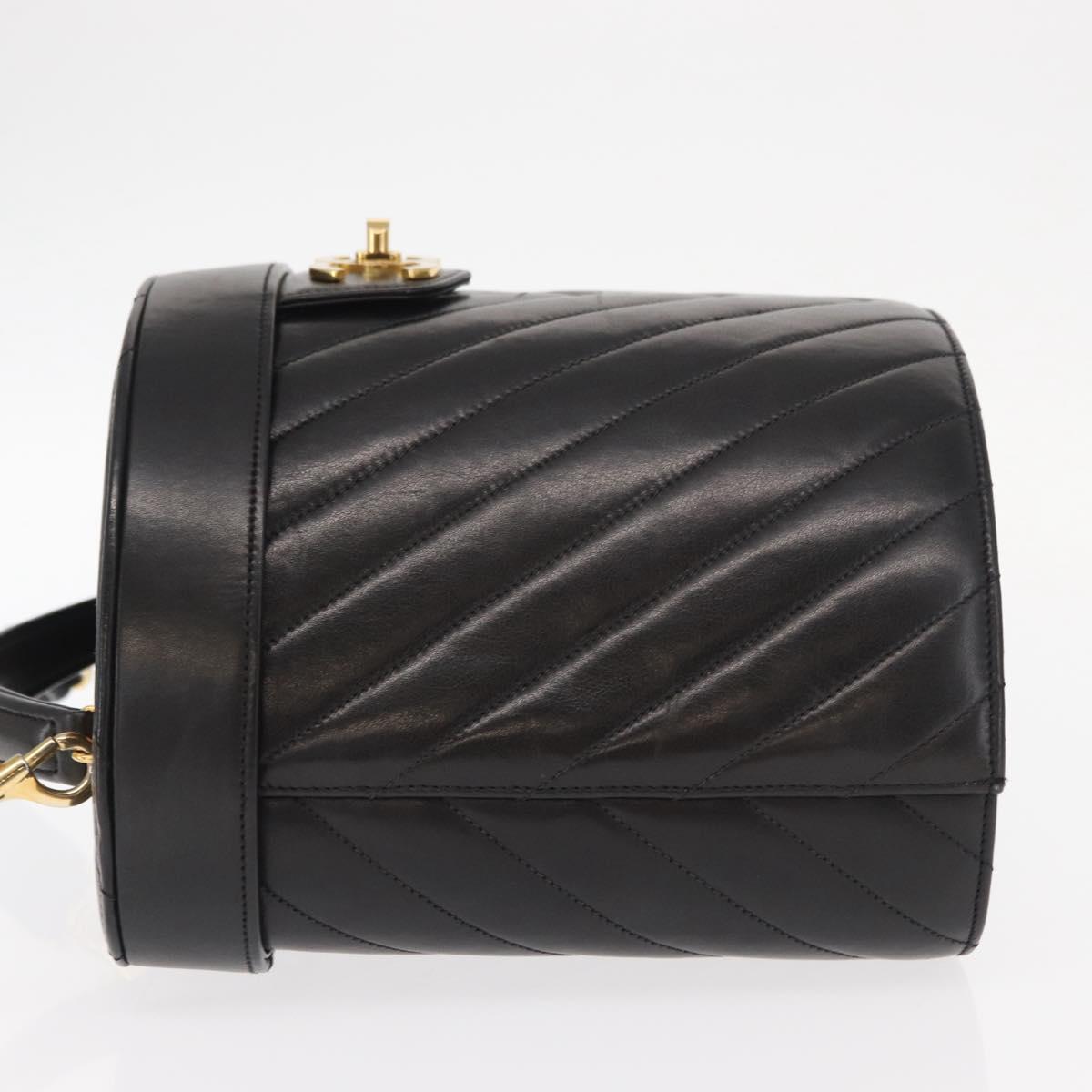 CHANEL V Stitch Vanity Hand Bag Lamb Skin 2way Black Gold CC Auth 158944SAV