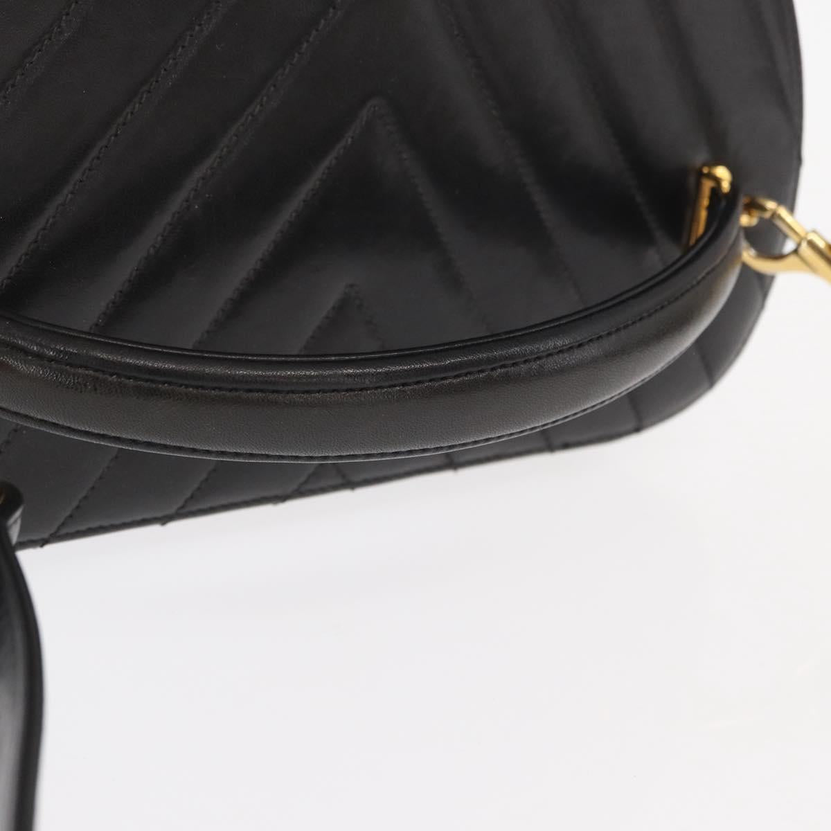 CHANEL V Stitch Vanity Hand Bag Lamb Skin 2way Black Gold CC Auth 158944SAV