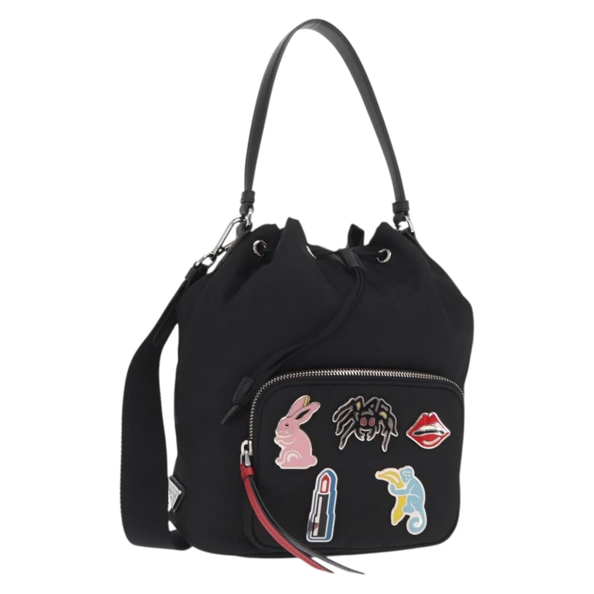 PRADA Hand Bag Nylon 2way Black Silver Auth 158945SAM