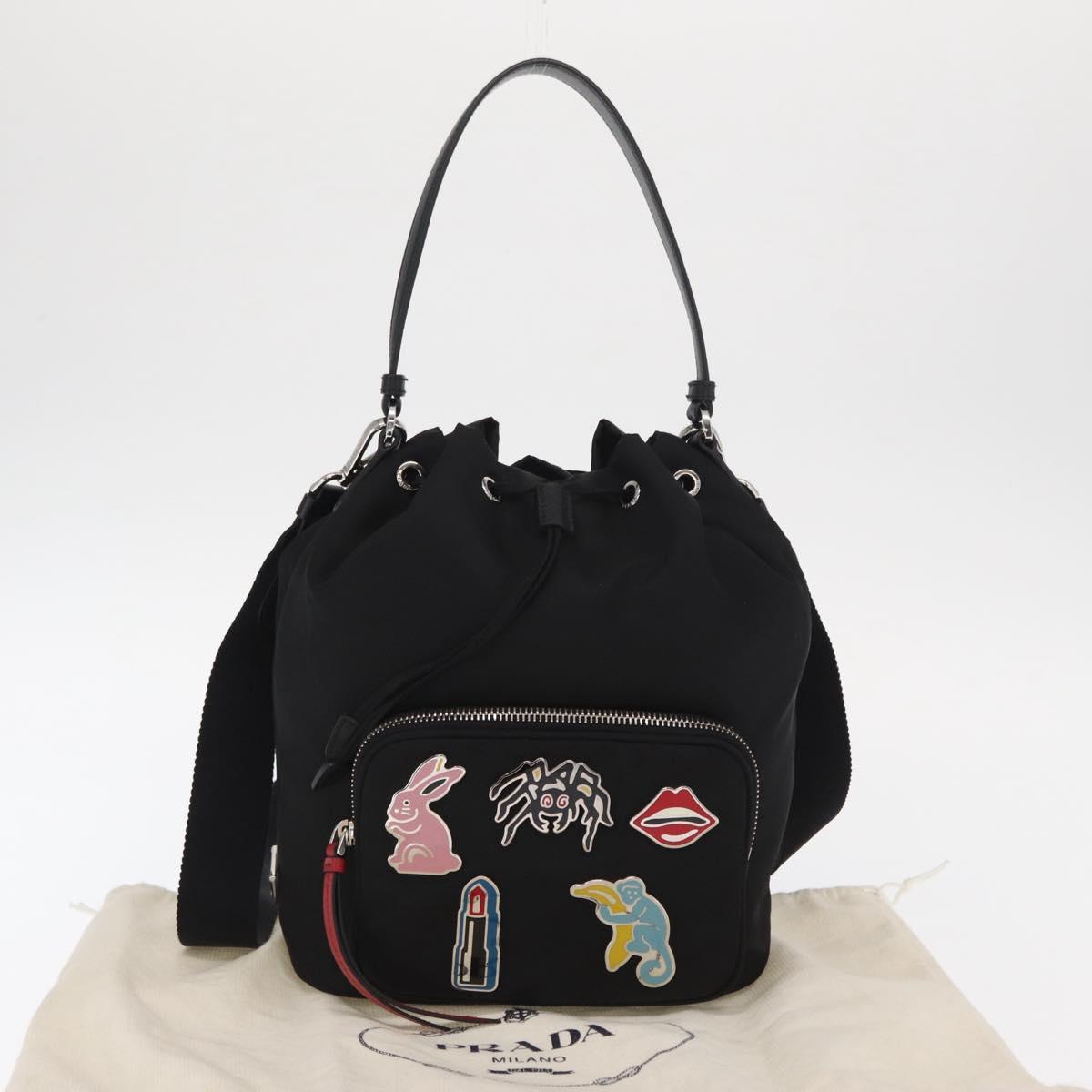 PRADA Hand Bag Nylon 2way Black Silver Auth 158945SAM