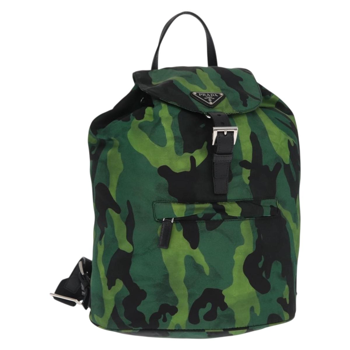 PRADA Backpack Nylon Green Silver Auth 158946V