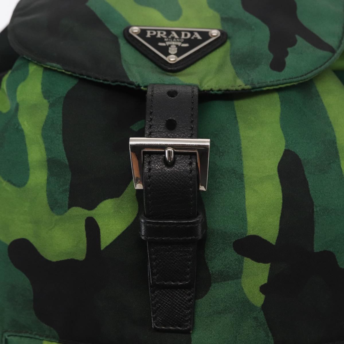 PRADA Backpack Nylon Green Silver Auth 158946V