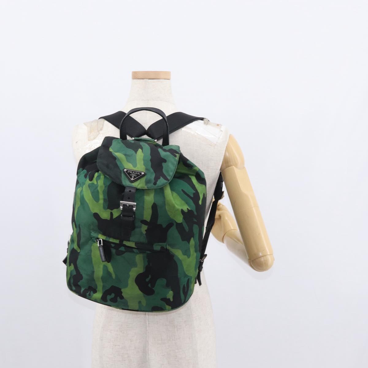 PRADA Backpack Nylon Green Silver Auth 158946V