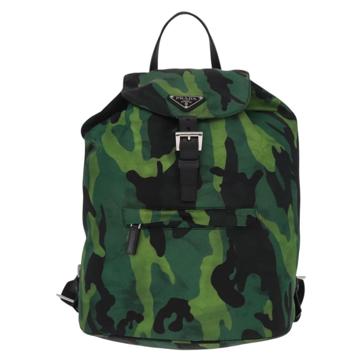 PRADA Backpack Nylon Green Silver Auth 158946V