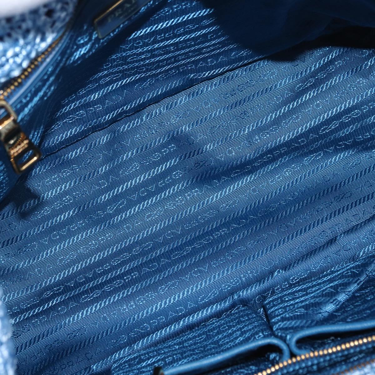 PRADA Hand Bag Raffia Blue Gold Auth 158947V