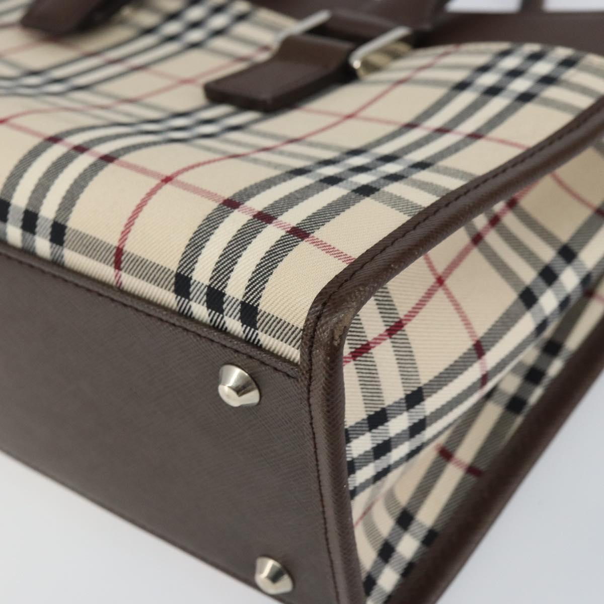 BURBERRY Nova Check Hand Bag Canvas Beige Silver Auth 158957A
