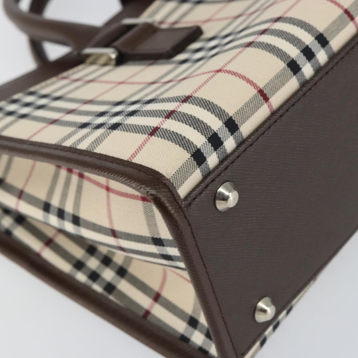 BURBERRY Nova Check Hand Bag Canvas Beige Silver Auth 158957A